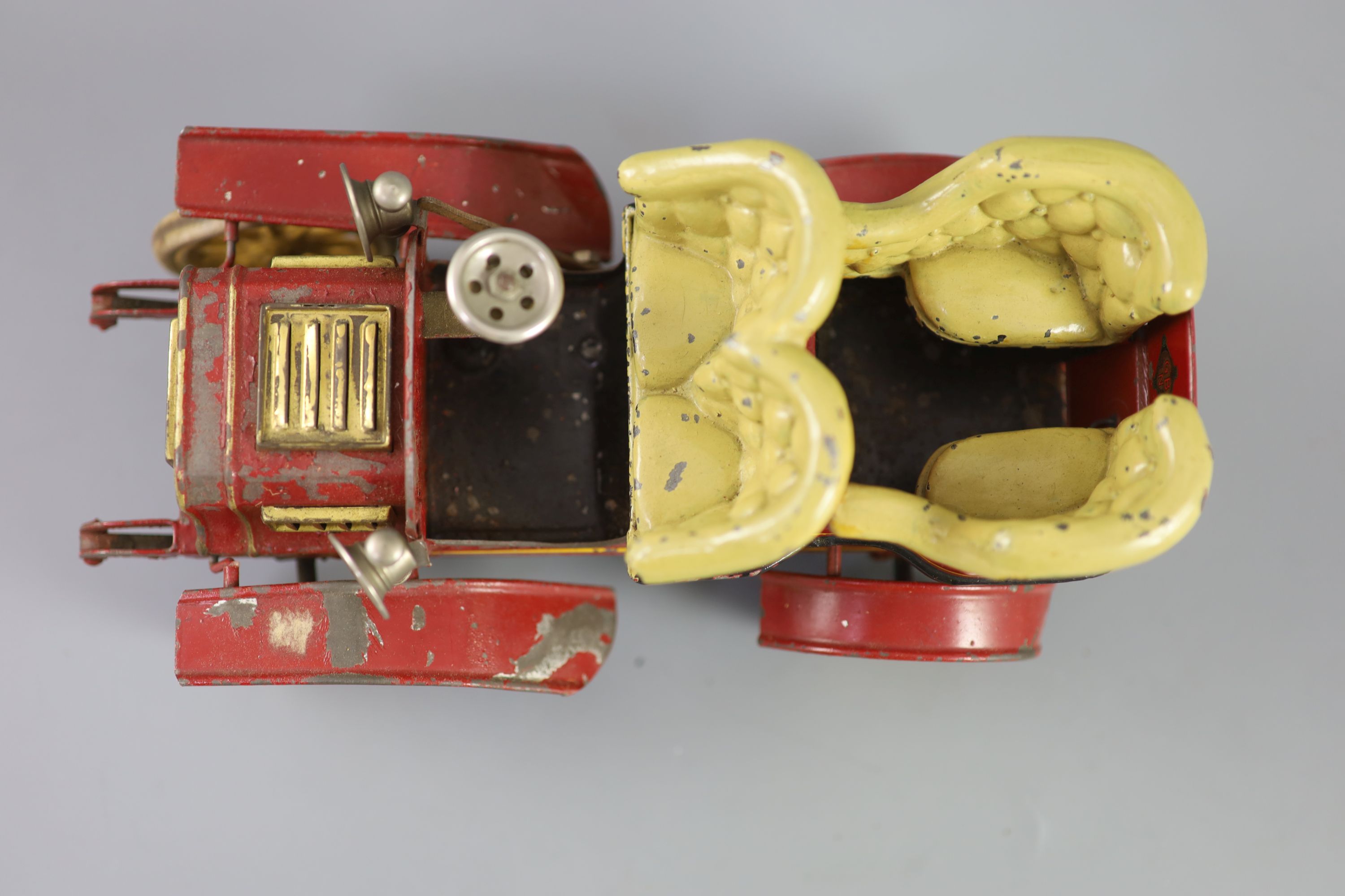 A Bing clockwork tinplate car, c.1906, length 9.5in. width 5in., with original card box and winding key